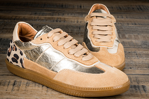 Basket femme dorée et léopard – Look urbain chic | Mes Espadrilles