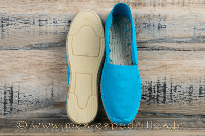 Espadrilles cousues main en toile turquoise | Mes Espadrilles